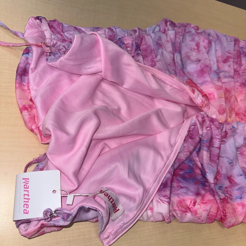 Side Split Thigh Ruched Print Mesh Bodycon Dress - Pink Size Large New w tags - Picture 8 of 12